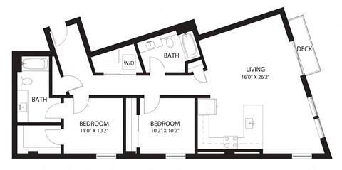 Floor plan for 2 beds, 2 baths, 1210 sqft